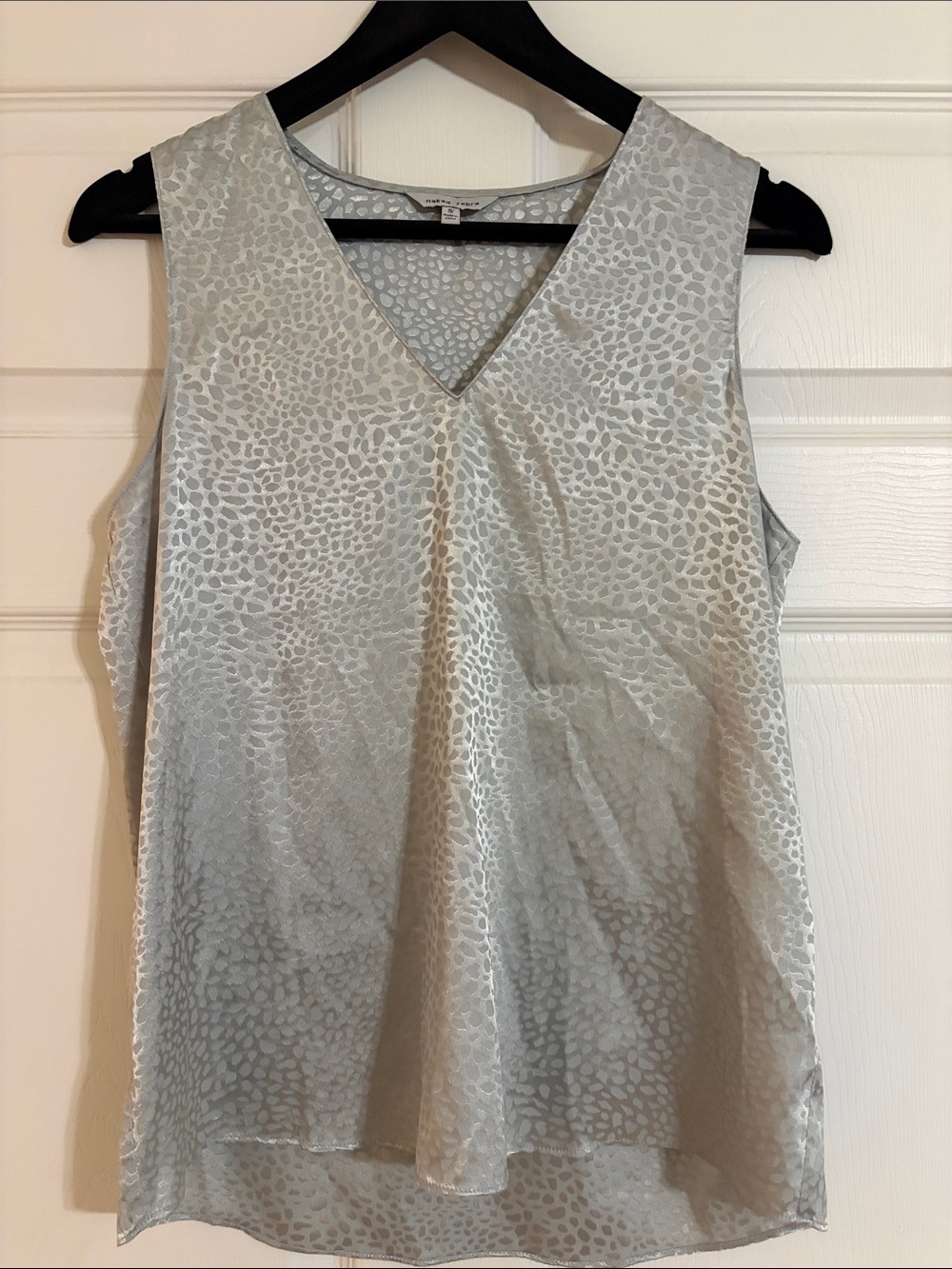 Naked Zebra Leopard Sleeveless V-Neck Blouse - Silver - Size Small